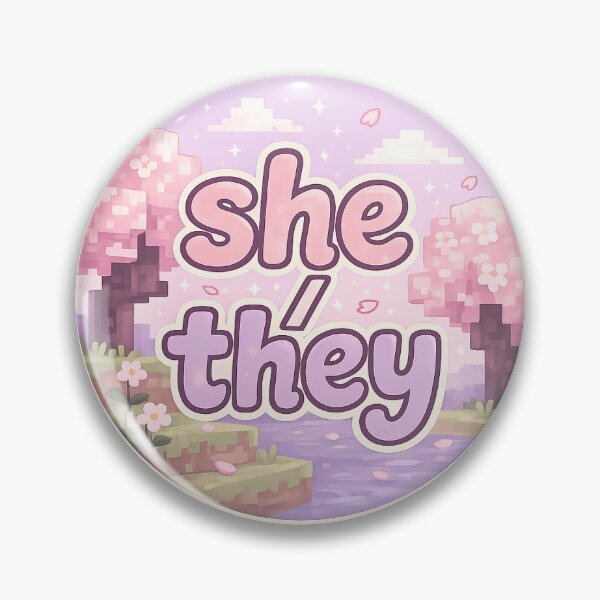 Item preview, She / They Cherry Biome Pronoun Badge  designed and sold by ekaterinak0423.