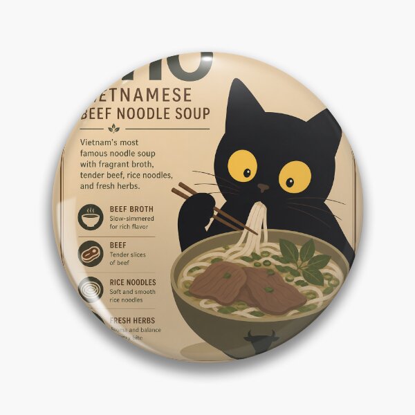 Item preview, Cute Black Cat Eating Pho - Vintage Vietnamese Noodle Soup designed and sold by PurrfectHome.
