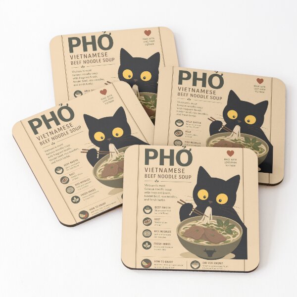 Item preview, Cute Black Cat Eating Pho - Vintage Vietnamese Noodle Soup designed and sold by PurrfectHome.