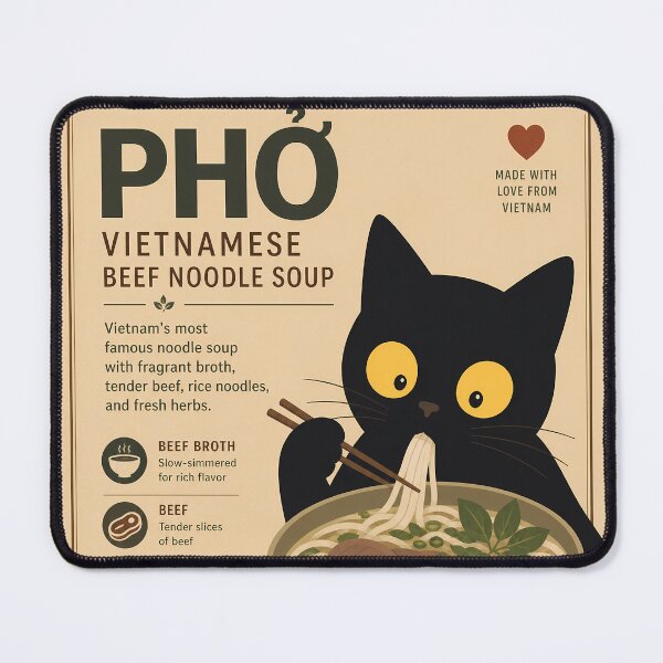 Item preview, Cute Black Cat Eating Pho - Vintage Vietnamese Noodle Soup designed and sold by PurrfectHome.