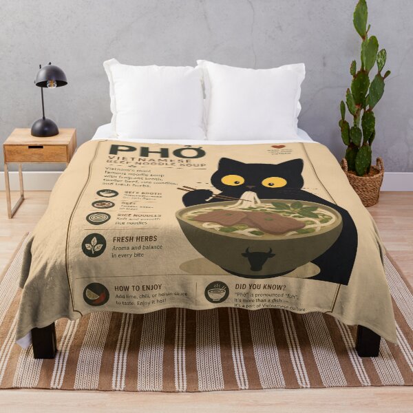 Item preview, Cute Black Cat Eating Pho - Vintage Vietnamese Noodle Soup designed and sold by PurrfectHome.