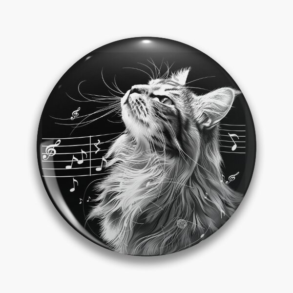 Item preview, Music Loving Cat with Musical Notes Black and White Feline Art Design designed and sold by inkoutninja.