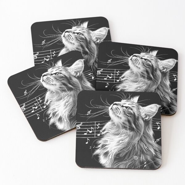 Item preview, Music Loving Cat with Musical Notes Black and White Feline Art Design designed and sold by inkoutninja.