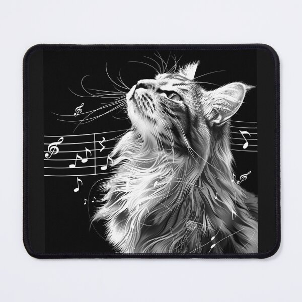 Item preview, Music Loving Cat with Musical Notes Black and White Feline Art Design designed and sold by inkoutninja.