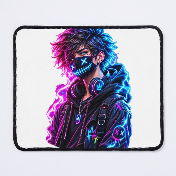 Item preview, Neon Cyberpunk Masked Boy – Anime Streetwear Gamer 3D Art designed and sold by Spiking11.