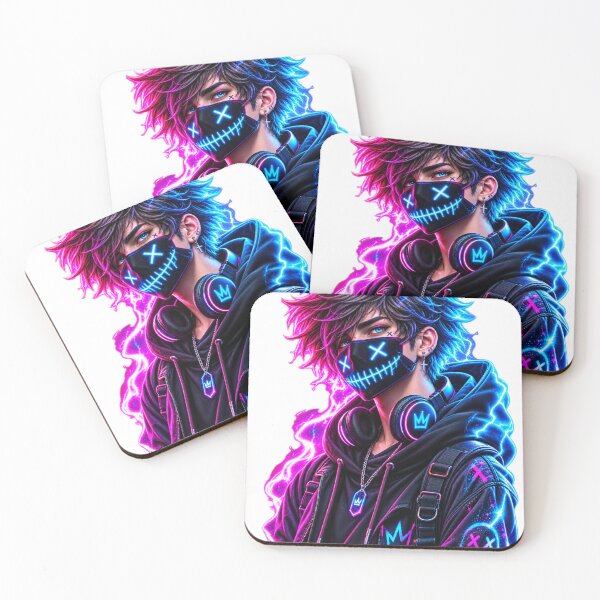 Item preview, Neon Cyberpunk Masked Boy – Anime Streetwear Gamer 3D Art designed and sold by Spiking11.