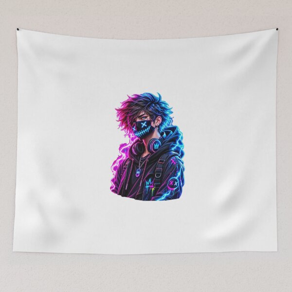 Item preview, Neon Cyberpunk Masked Boy – Anime Streetwear Gamer 3D Art designed and sold by Spiking11.