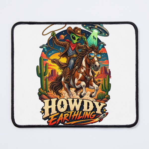 Item preview, Howdy Earthling Alien Cowboy Riding Horse Retro Sci-Fi Western designed and sold by suthee navakul.