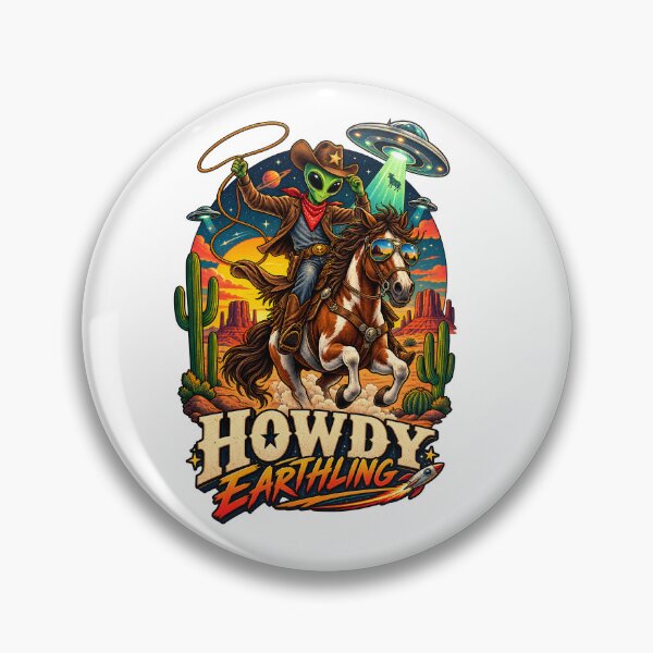 Item preview, Howdy Earthling Alien Cowboy Riding Horse Retro Sci-Fi Western designed and sold by suthee navakul.