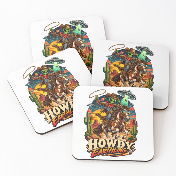 Item preview, Howdy Earthling Alien Cowboy Riding Horse Retro Sci-Fi Western designed and sold by suthee navakul.