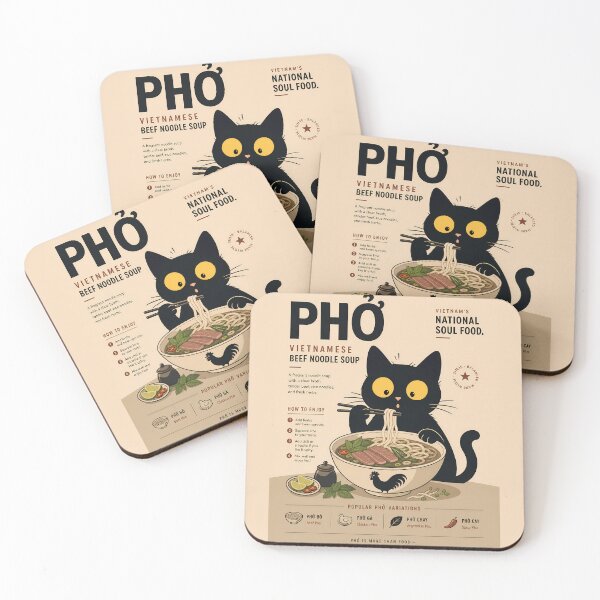 Artikelvorschau, Schwarze Katze isst Pho – Lustige Infografik zur vietnamesischen Nudelsuppe entworfen und verkauft von PurrfectHome.