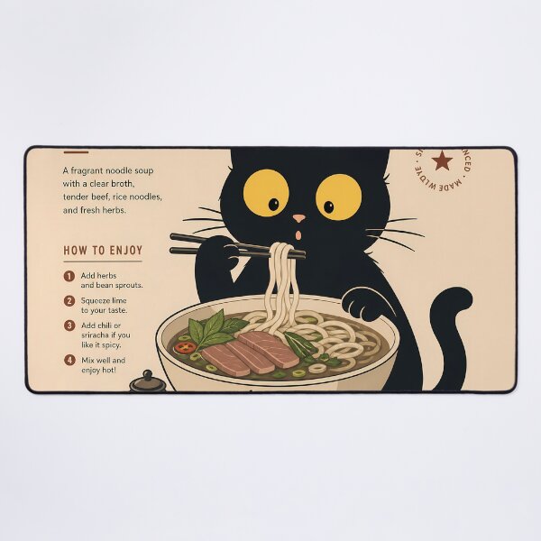 Item preview,  Black Cat Eating Pho - Vietnamese Noodle Soup Funny Infographic designed and sold by PurrfectHome.