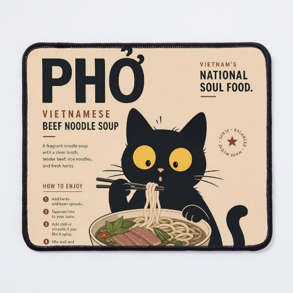 Item preview,  Black Cat Eating Pho - Vietnamese Noodle Soup Funny Infographic designed and sold by PurrfectHome.
