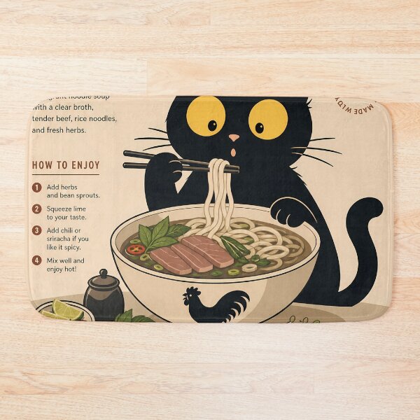 Item preview,  Black Cat Eating Pho - Vietnamese Noodle Soup Funny Infographic designed and sold by PurrfectHome.