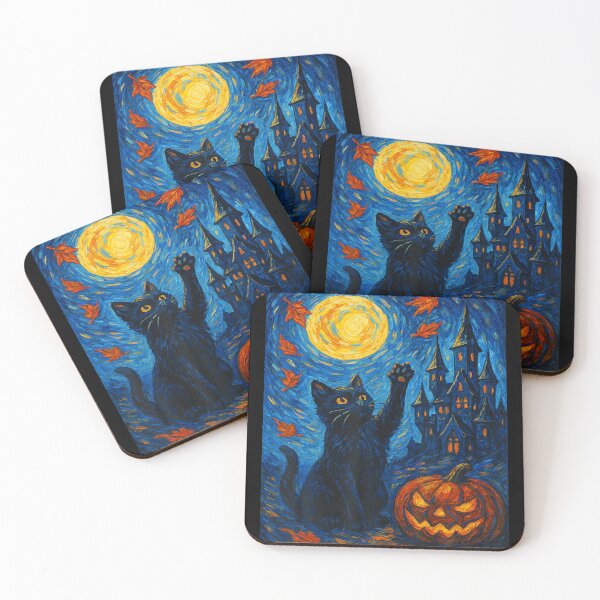 Item preview, Van Gogh Starry Night Black Cat Halloween Pumpkins designed and sold by LouisaOReilly.
