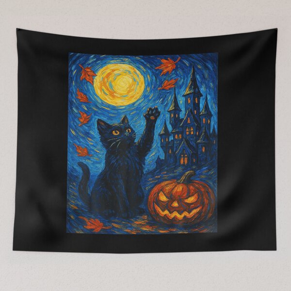 Item preview, Van Gogh Starry Night Black Cat Halloween Pumpkins designed and sold by LouisaOReilly.