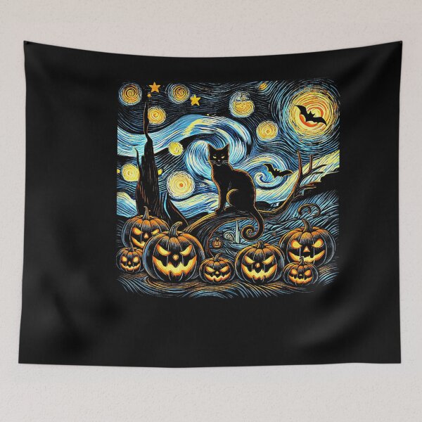 Item preview, Van Gogh Starry Night Pumpkin Black Cat Halloween designed and sold by stershopepie.