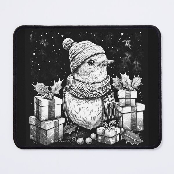 Item preview, Cute Christmas Bird in Winter Hat and Scarf with Gifts Holiday Art Design designed and sold by inkoutninja.