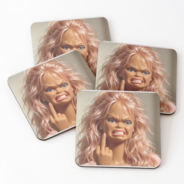 Item preview, Disgusted Blonde Doll Snarl Flipping The Bird Funny Meme designed and sold by Devilians92.
