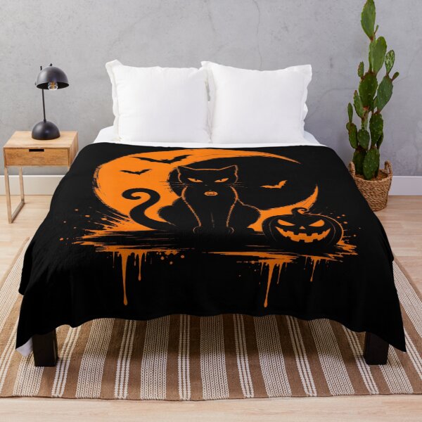 Item preview, Spooky Halloween Black Cat Orange Moon Pumpkin Retro designed and sold by LouisaOReilly.