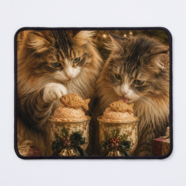 Item preview, Curious Norwegian Forest Cats Enjoy Christmas Salmon Treats designed and sold by DeenaDee.
