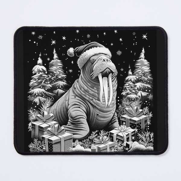 Item preview, Christmas Walrus in Santa Hat with Gifts Winter Holiday Art Design designed and sold by inkoutninja.
