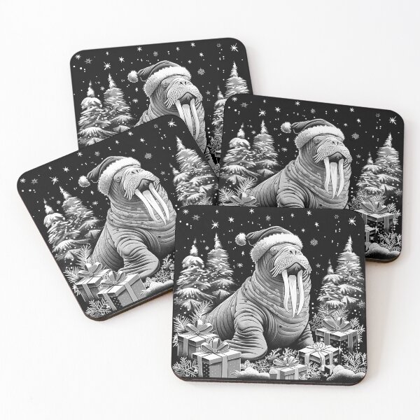 Item preview, Christmas Walrus in Santa Hat with Gifts Winter Holiday Art Design designed and sold by inkoutninja.