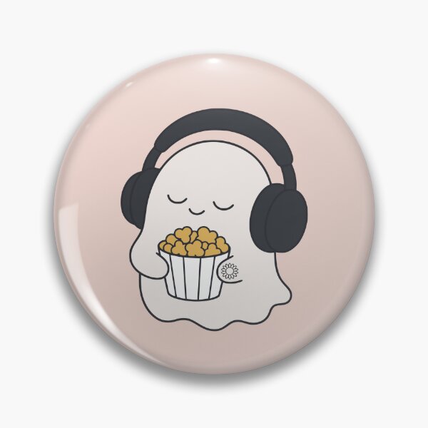 Item preview, Cute Ghost with Headphone & Popcorn  designed and sold by suncorner28.