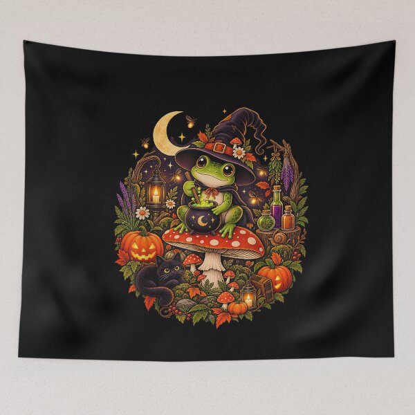 Item preview, Witchy Frog Brewing Potion Mushroom Forest Halloween designed and sold by VioletNance.