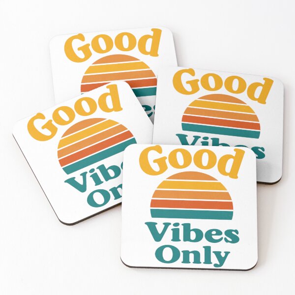 Item preview, Good Vibes Only Retro Sunset Typography Poster With Warm Orange and Teal Stripes designed and sold by KanDa-Shop.