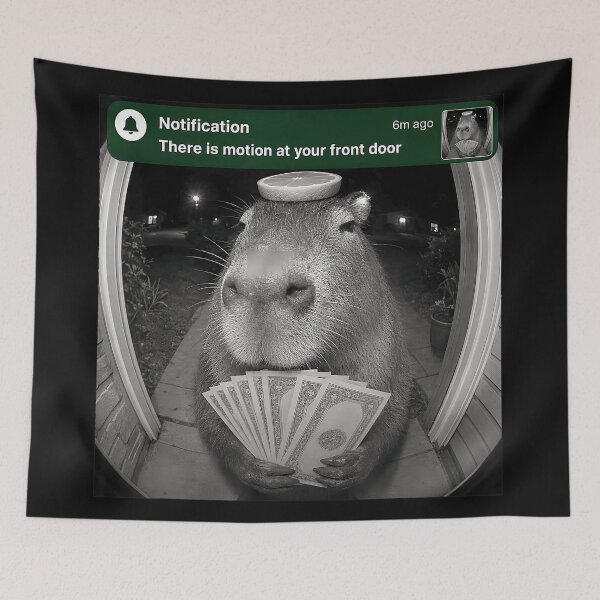 Item preview, Notification There Is Motion At Your Front Door Funny Capybara Meme designed and sold by CharlieConon.