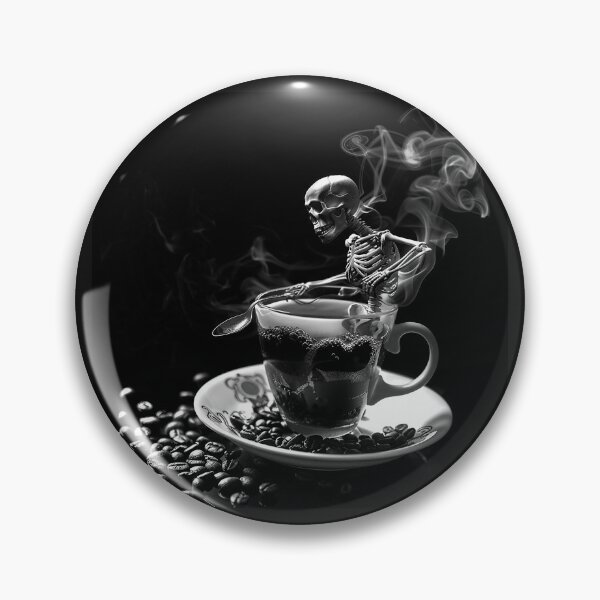 Item preview, Skeleton in Coffee Cup Gothic Caffeine Black and White Horror Art Design designed and sold by inkoutninja.