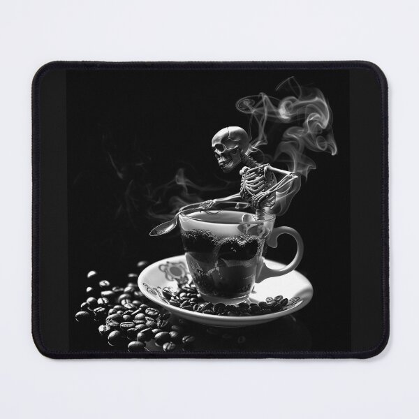 Item preview, Skeleton in Coffee Cup Gothic Caffeine Black and White Horror Art Design designed and sold by inkoutninja.