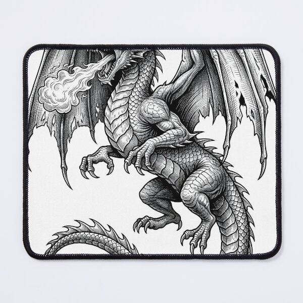 Item preview, Fire Breathing Dragon Black and White Fantasy Illustration designed and sold by DragonSerpent Ink.