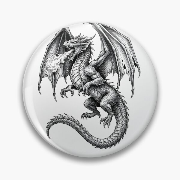 Item preview, Fire Breathing Dragon Black and White Fantasy Illustration designed and sold by DragonSerpent Ink.