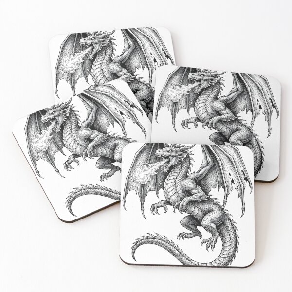 Item preview, Fire Breathing Dragon Black and White Fantasy Illustration designed and sold by DragonSerpent Ink.
