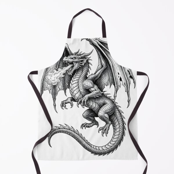 Item preview, Fire Breathing Dragon Black and White Fantasy Illustration designed and sold by DragonSerpent Ink.