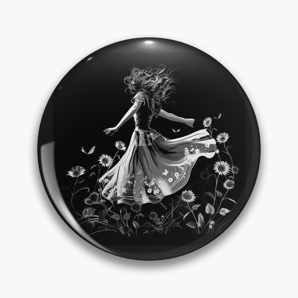 Item preview, Sunflower Field Dancer Flowing Dress Black and White Bohemian Floral Art Design designed and sold by inkoutninja.