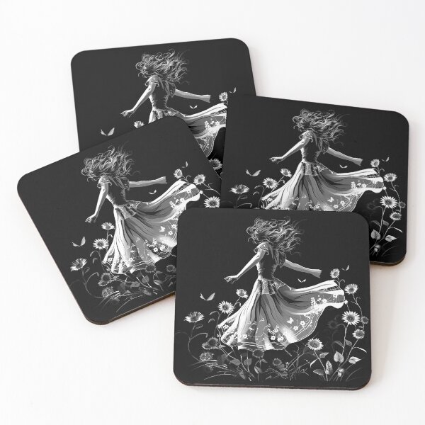 Item preview, Sunflower Field Dancer Flowing Dress Black and White Bohemian Floral Art Design designed and sold by inkoutninja.