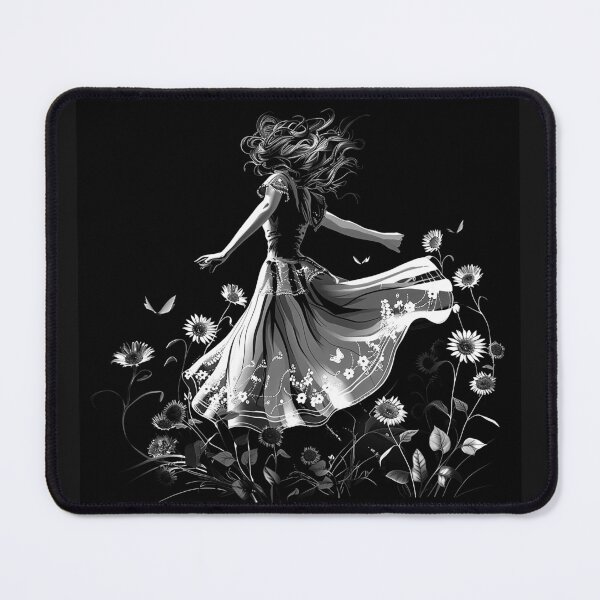 Item preview, Sunflower Field Dancer Flowing Dress Black and White Bohemian Floral Art Design designed and sold by inkoutninja.