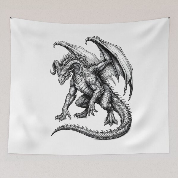 Item preview, Horned Dragon Vintage Engraving – Gothic Fantasy Beast designed and sold by DragonSerpent Ink.