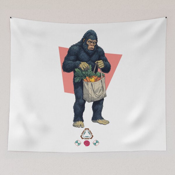 Item preview, Bigfoot Doing Grocery Shopping - Funny Sasquatch with Vegetable Tote Bag designed and sold by Whimsy Trail Co.