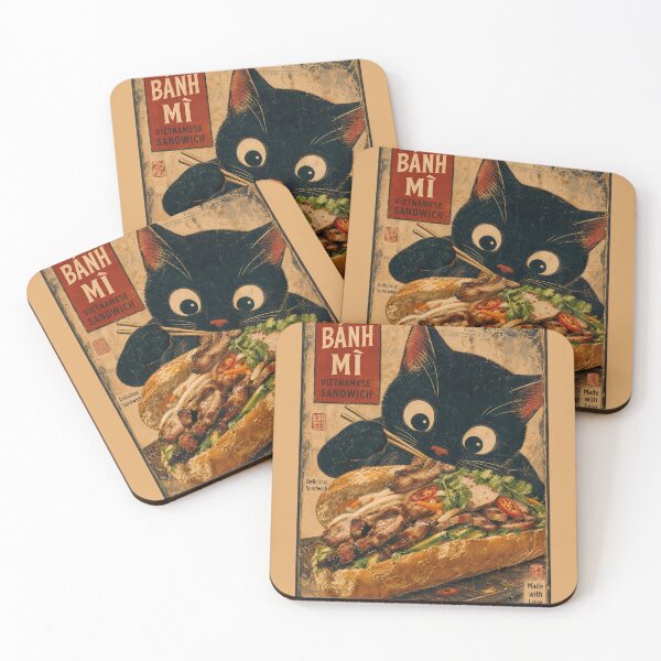 Item preview, Black Cat Eating Banh Mi - Retro Foodie Funny Vintage Art designed and sold by PurrfectHome.