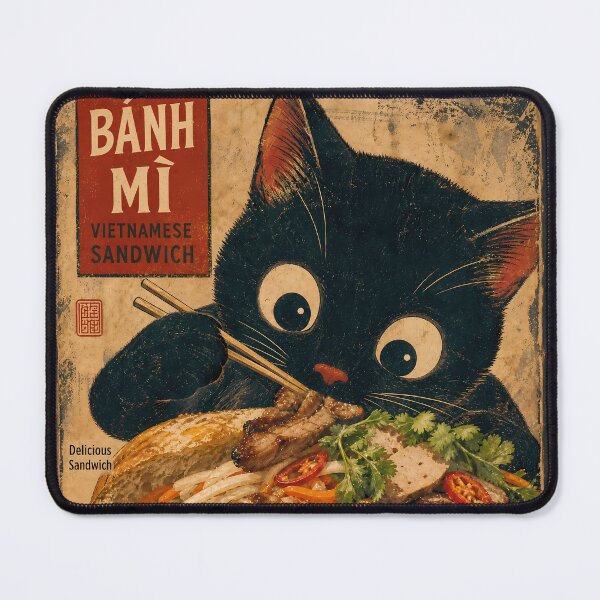 Item preview, Black Cat Eating Banh Mi - Retro Foodie Funny Vintage Art designed and sold by PurrfectHome.