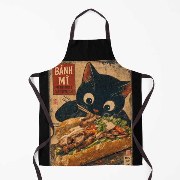 Item preview, Black Cat Eating Banh Mi - Retro Foodie Funny Vintage Art designed and sold by PurrfectHome.
