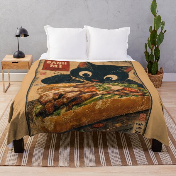 Item preview, Black Cat Eating Banh Mi - Retro Foodie Funny Vintage Art designed and sold by PurrfectHome.