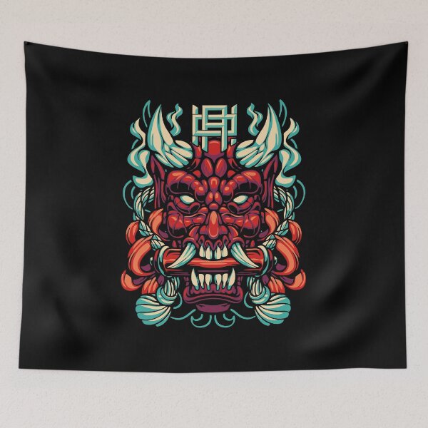 Item preview, Red Oni Demon Mask - Japanese Cyberpunk Streetwear Aesthetic designed and sold by lossonbal.