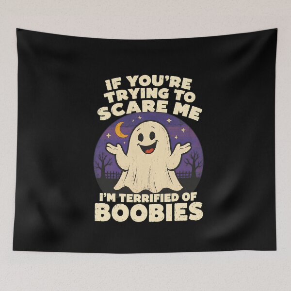 Item preview, Funny Ghost Halloween 'Terrified of Boobies' Retro Sunset designed and sold by leocreatives.