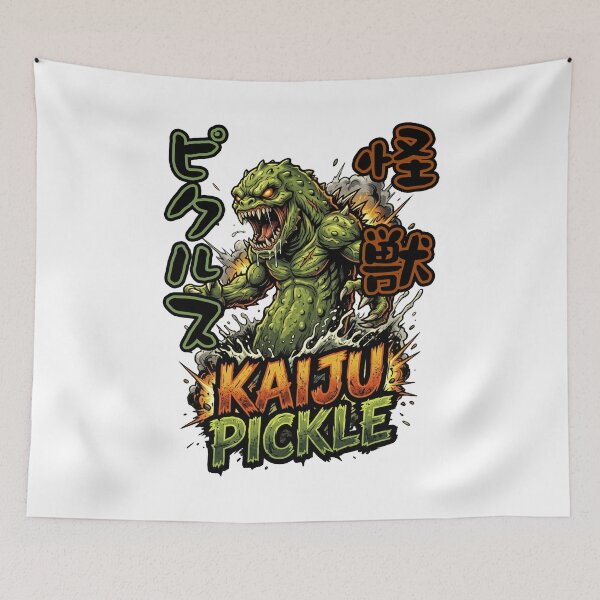 Item preview, Kaiju Pickle Monster – Giant Green Pickle Creature Japanese Street Art designed and sold by LOVEARTDESIGN.