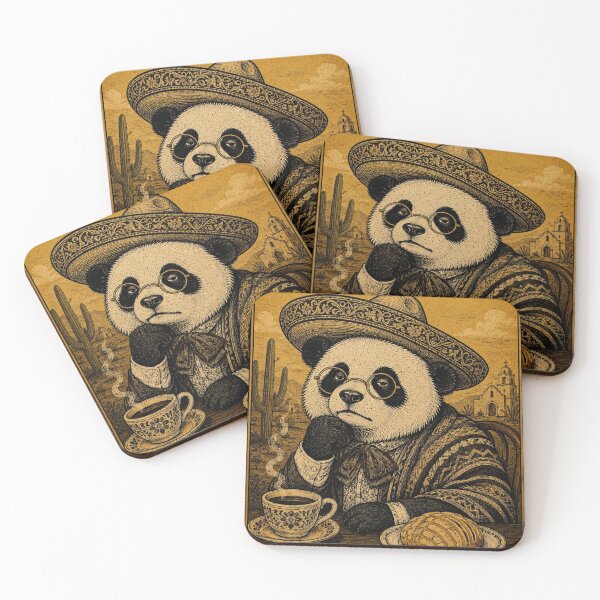 Item preview, Buenos Dias Mi Amor - Panda in Sombrero with Coffee and Concha Vintage Poster designed and sold by BRTHRCNK01.